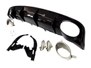 Дифузор заднього бампера Audi A6 S-Line C7 (14-18) рестайлінг - RS6 стиль (хром насадки)