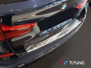 Накладка на задний бампер BMW 5 G31 (17-20) Touring - Avisa (сталь) 5