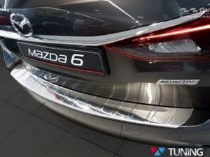 Накладка на задний бампер Mazda 6 III (GJ/GL; 12-19) Универсал - Avisa (стальная) 2
