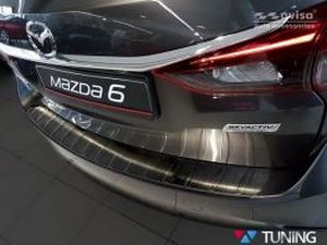 Накладка на задний бампер Mazda 6 III (GJ/GL; 12-19) Универсал - Avisa (чёрная) 7