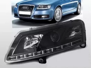 Фари Audi A6 C6 (04-08) - TRU DRL H7 чорні 3