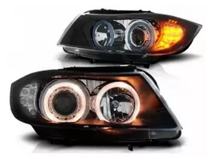 Фари BMW E90/E91 (05-08) - ангельські очі чорні (LED повороти) 1