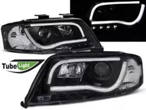 Фари Audi A6 C5 (01-04) рестайлінг - LED Tube Lights чорні 1