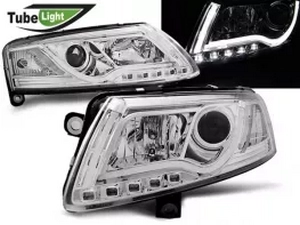 Фари Audi A6 C6 (04-08) - LED Tube Lights хром 1