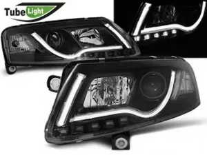 Фари Audi A6 C6 (04-08) - LED Tube Lights чорні 1