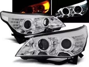 Фари BMW E60 / E61 (03-07) - ангельські очі H7 LED-повороти хром