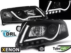 Фари Audi A6 C6 (04-08) – ксенон Tube Lights TRU DRL чорні 1