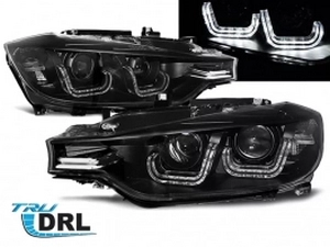 Фари передні BMW F30 / F31 (11-15) - TRU DRL U-LED BAR (чорні)