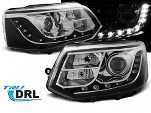 Фары VW T5+ (10-15) рестайлинг - TRU DRL (чёрные)