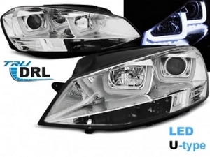 Фары хром VW Golf 7 (12-17) - TRU DRL U-образные