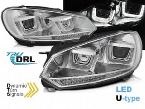 Фари хром VW Golf VI (08-13) - U-LED TRU DRL (Led повороти)