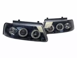 Фары чёрные VW Passat B5 3B (96-00) - ангельские глазки LED 5