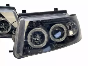 Фары чёрные VW Passat B5 3B (96-00) - ангельские глазки LED 6