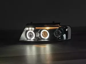 Фары чёрные VW Passat B5 3B (96-00) - ангельские глазки LED 7