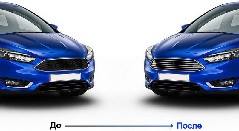 До та після встановлення хром решітки Ford Focus III (2015-2018)